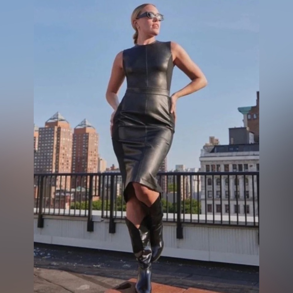 SPANX Faux Leather Fitted Luxe Full Zip Stretch Dress Women’s Size 1X (NWT)